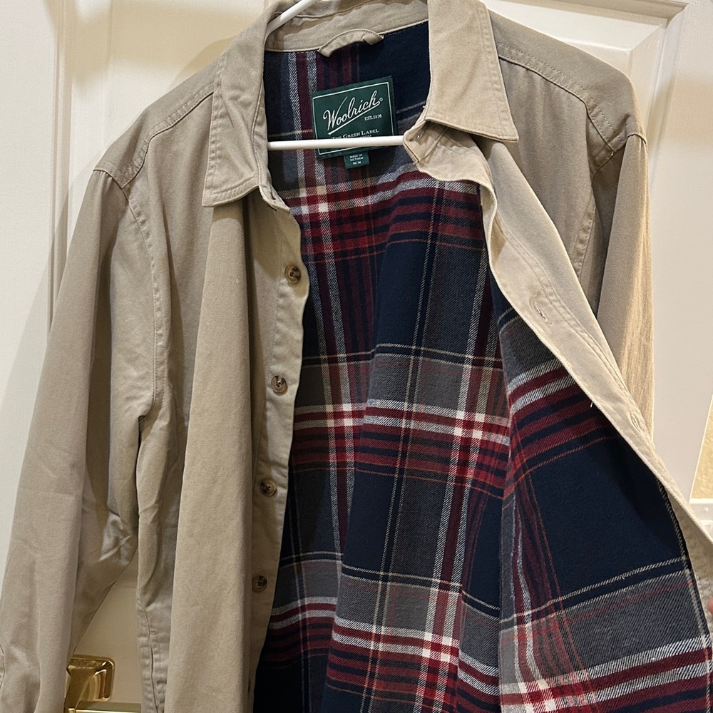 Woolrich Beige Shirt Jacket with Navy & Red Plaid Lining
